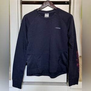 Adidas Womens Navy Blue Sweatshirt Crewneck Long Sleeves Ribbed Panels Size M
